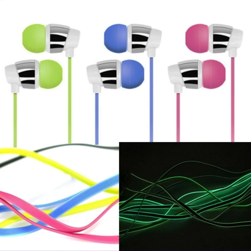 1.3m Cable Glowing EL Wire Flash Luminous Earphone with Mic Volume Control for Samsung iPhone Earpod Headphone Headset with 3.5mm Plug
