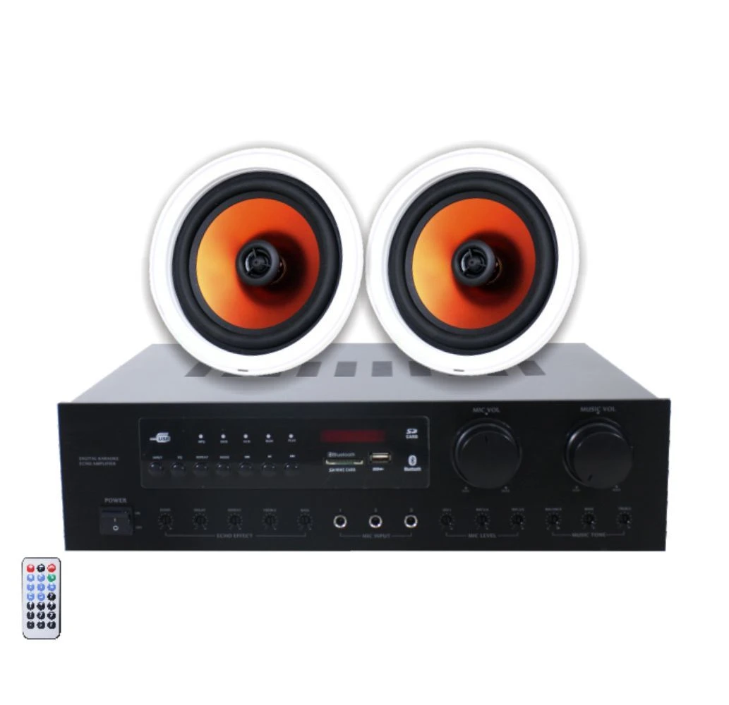 100W 4-16 Ohm Home Theater 2.0 Channels Bluetooth Audio Amplifier with 2 PCS 6 Inch HiFi Rimless Plastic Coaxiai Ceiling Loud Speaker