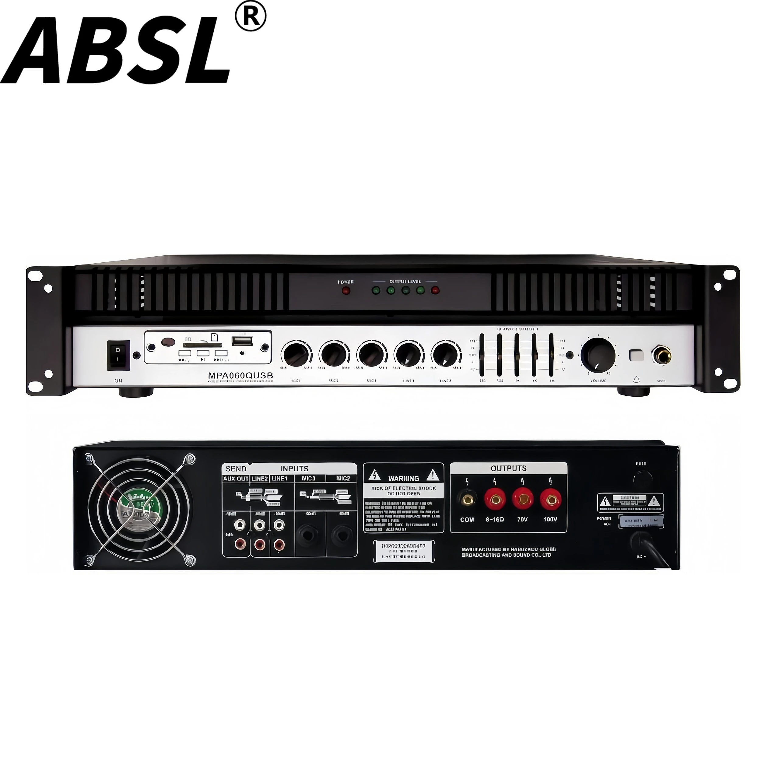 100W USB Audio Mixing PA Sound Power Amplifier with 5-Band Graphic Equalizer