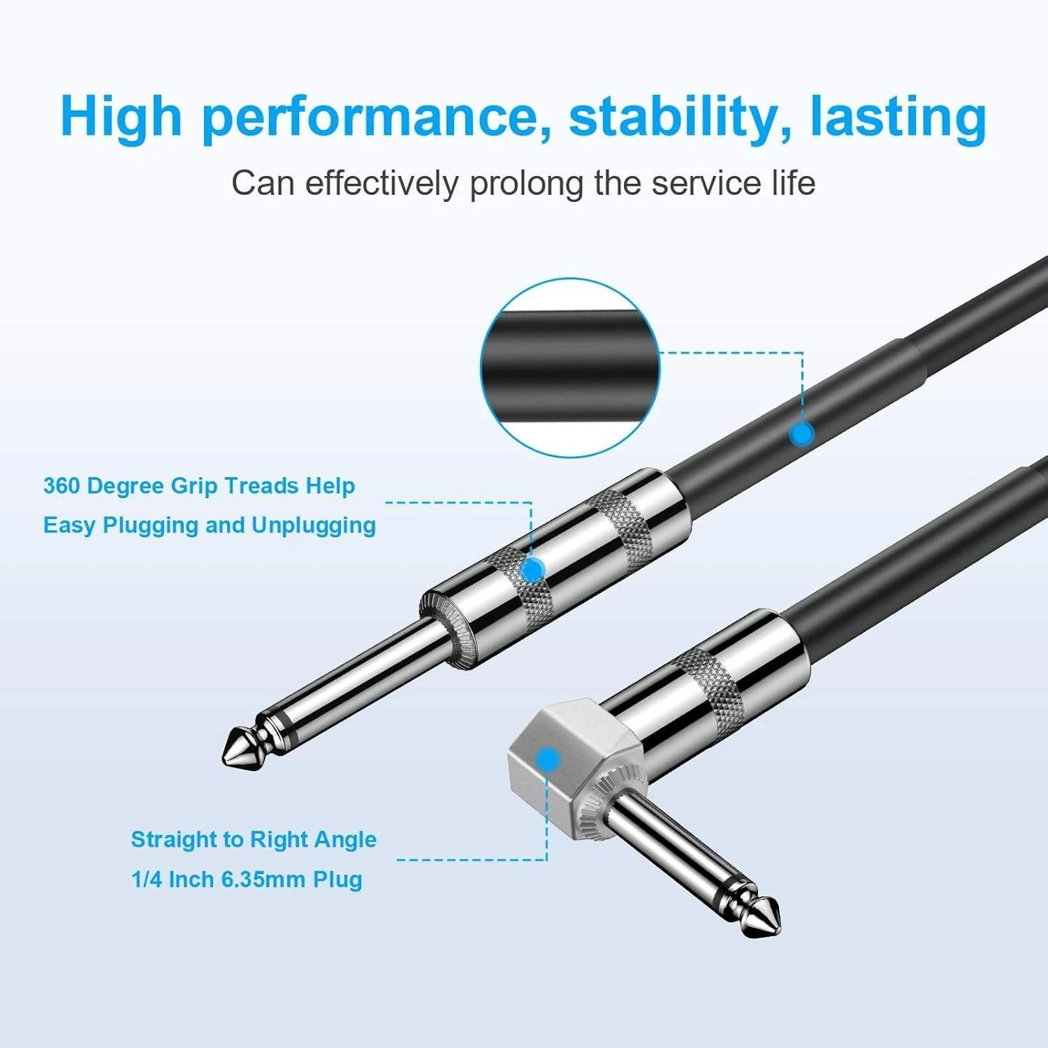 10FT 3m 6.35mm Mono Guitar Audio Cable Straight-Straight Nickel Plated Jack Professional Instrument Cord