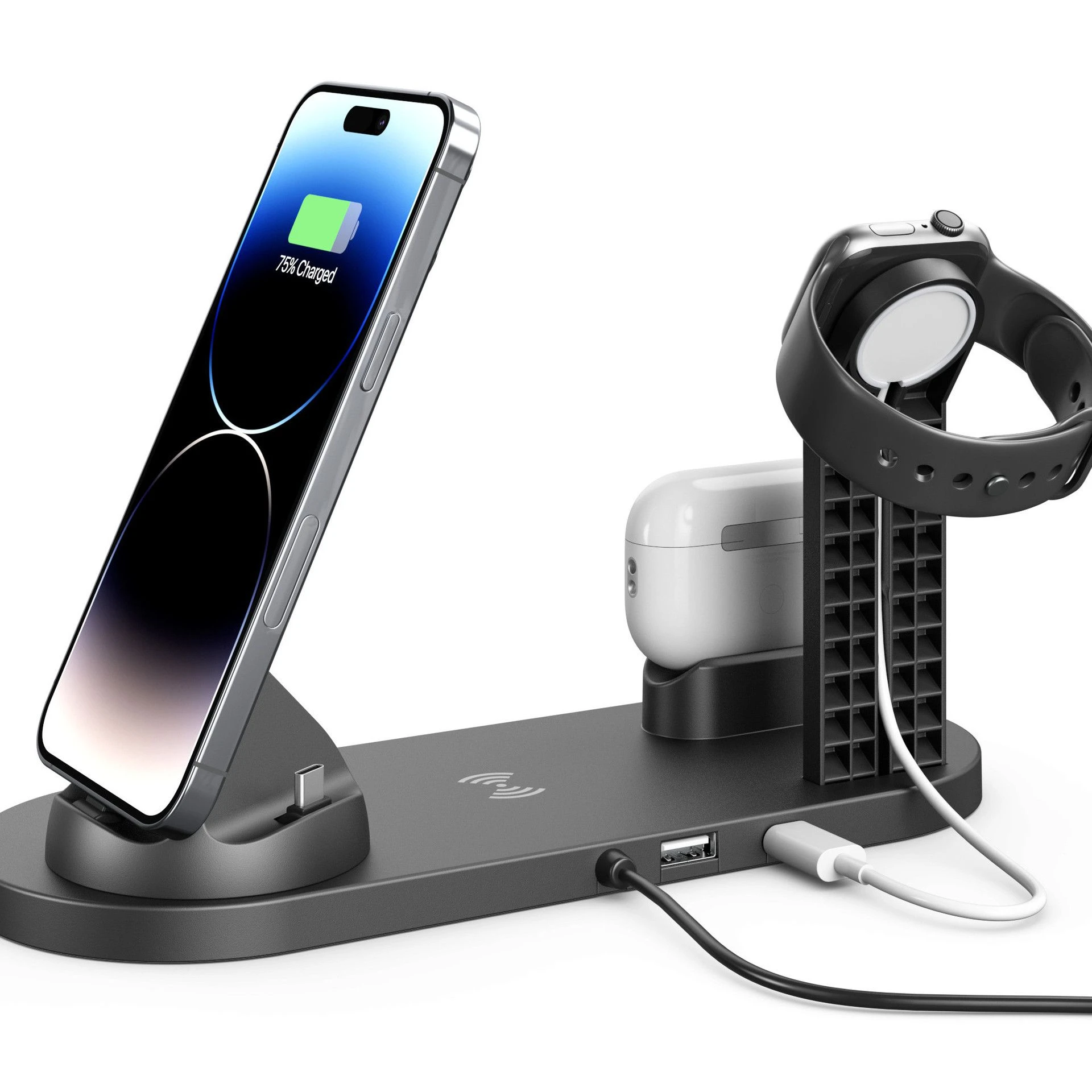 10W Qi Wireless Charger Dock Station 3 in 1 for I-Phone Air-Pods Type C Stand Fast Charging 3.0 for a-Pple Watch Charger