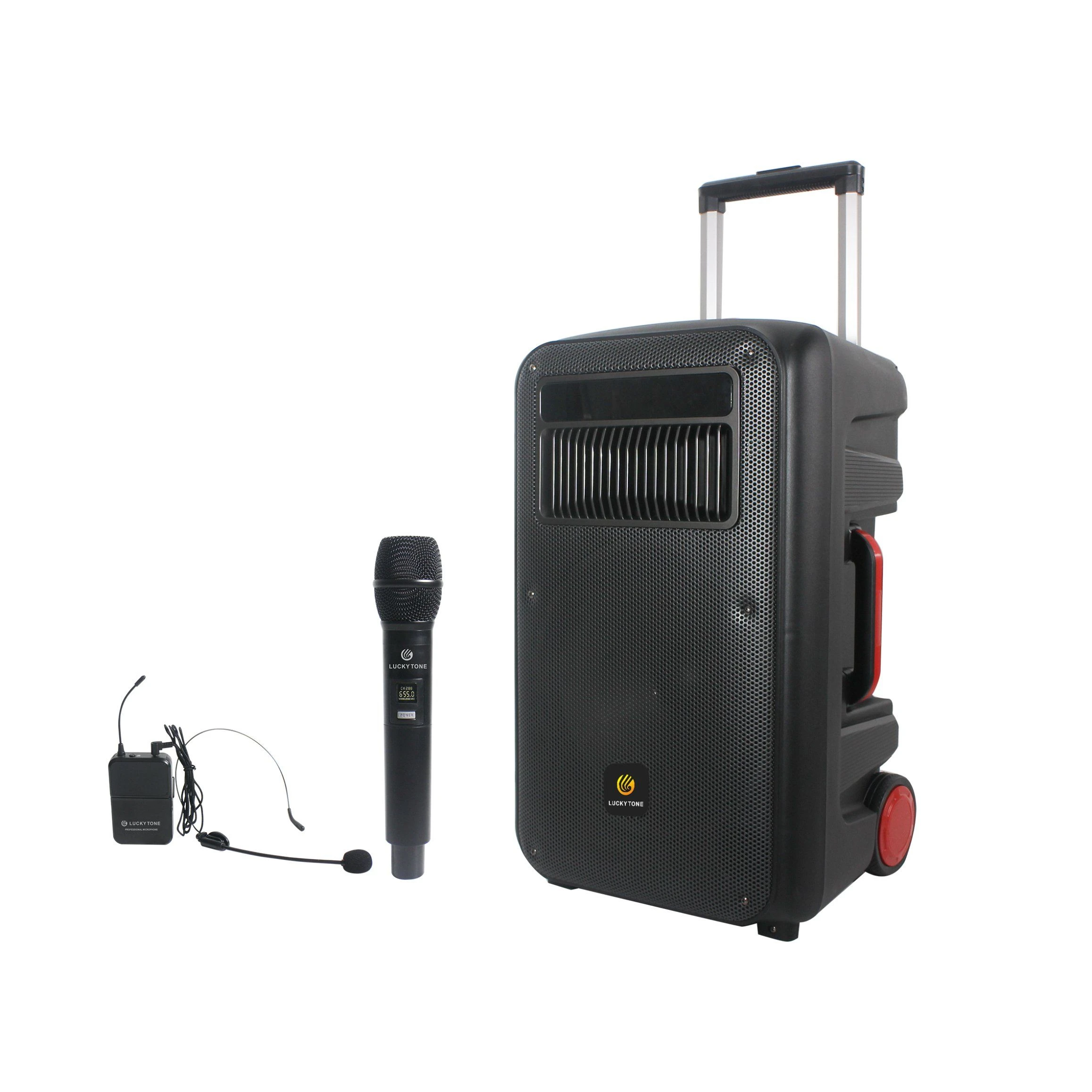 12 Inch Bluetooth Bactivos De 12 Cornetas Portatil Spiker Trolley Speaker with 1 Handheld Microphone 1 Bodypack Mic