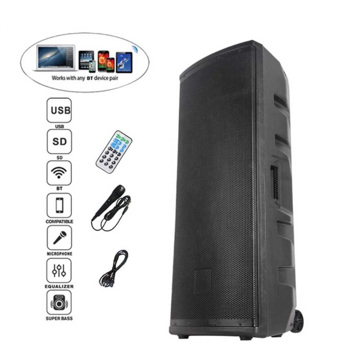 1200W Dual 15″ Subwoofer DJ/PA Audio System Bt Karaoke Sets Sound Box Tws-Mic+FM+RC+Echo Professional Speaker Bocina Parlant Spare Parts SKD