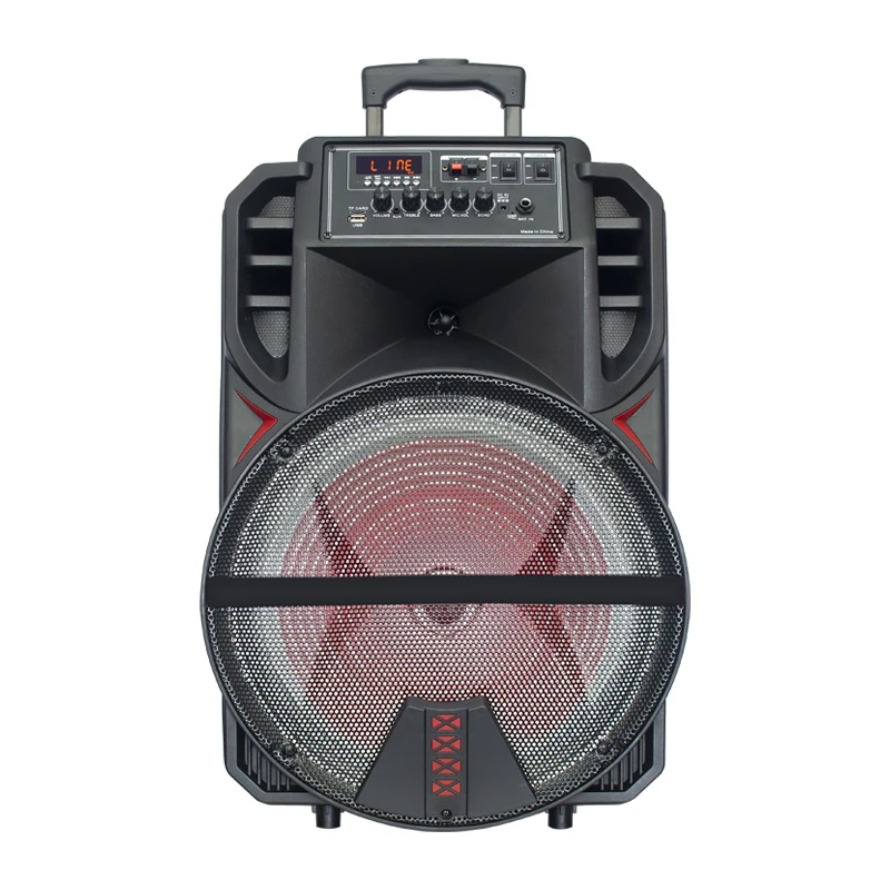 15 Inch Large Outdoor Portable Speaker Customized Audio Box with Parlante Light Trolley Wireless Active Speaker for Party and Karaoke
