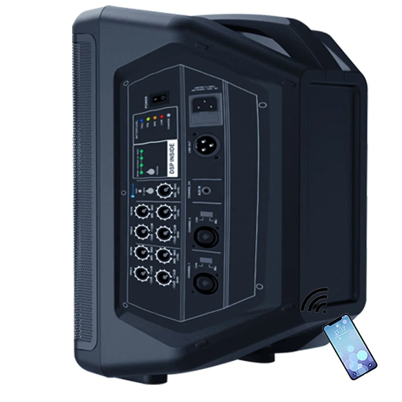 1500W 8inch Portable Professional Audio PA Speaker System Outdoor Karaoke Battery Guitar Sound Box with Bt DSP Mixer Echo Bocina