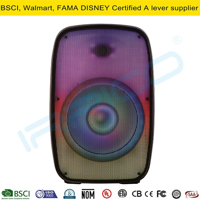15inch Woofer Audio Sound Box PA Speaker System Karaoke Bt-Tws-Mic-FM-Echo-EQ+Flame Light Bocina Parlant