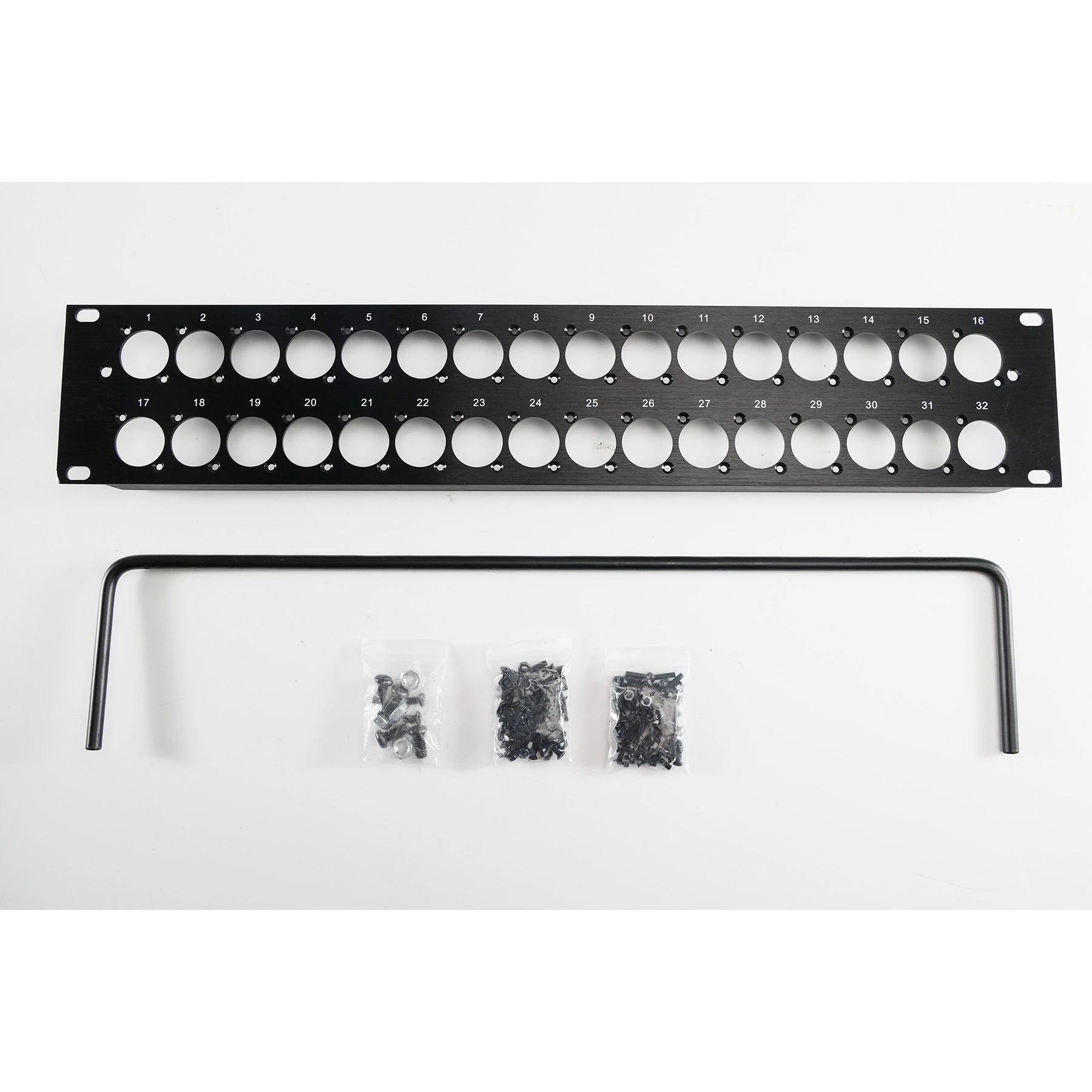 1u-32way 19″ Empty Audio Rack Panel XLR Patch Panel with Cable Bar