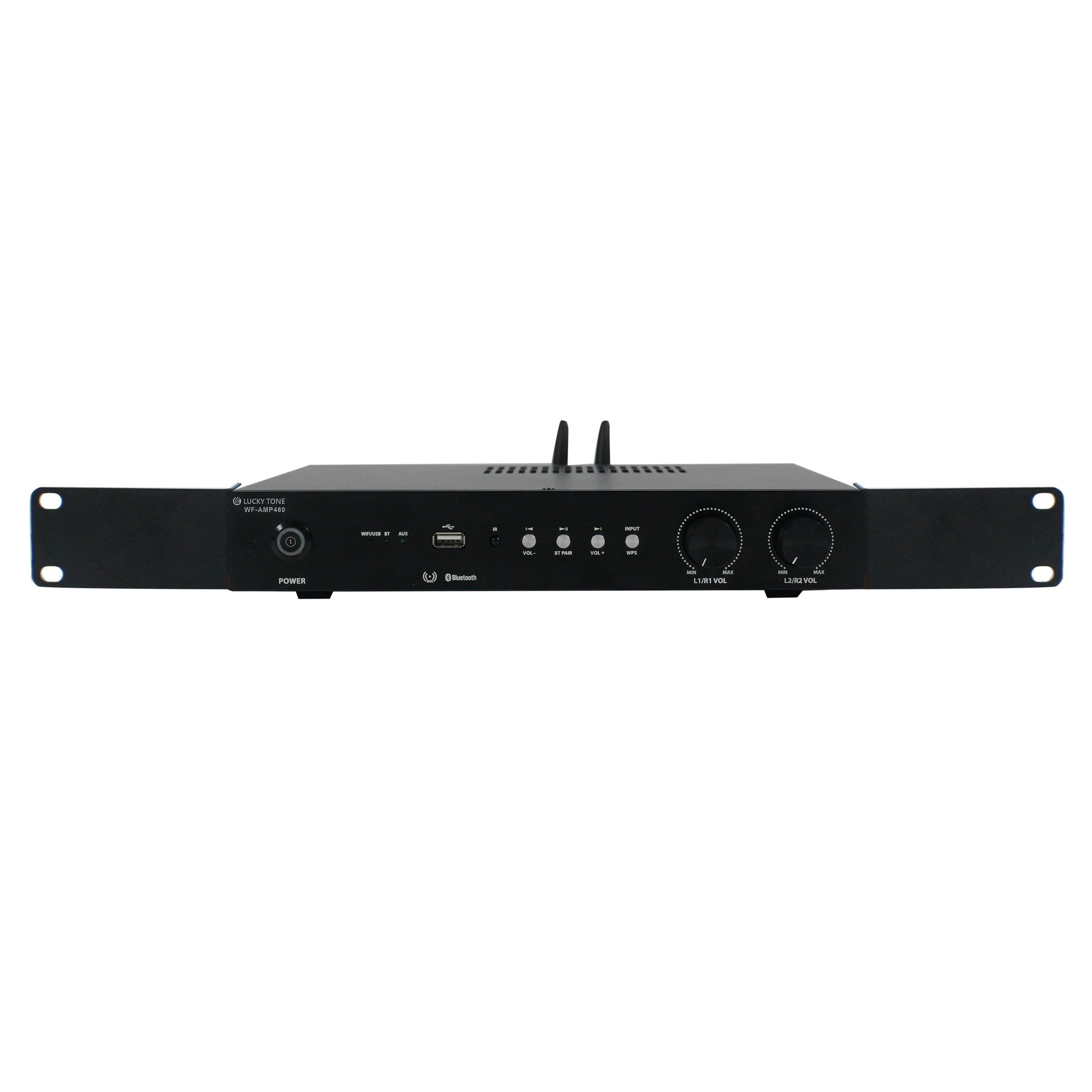 1u Mini Audio Amplifier 4*60W with Hdm1, WiFi, Bluetooth, Fiber Optic, Support Spotify, Airplay, Alexa and Phone Wiim APP