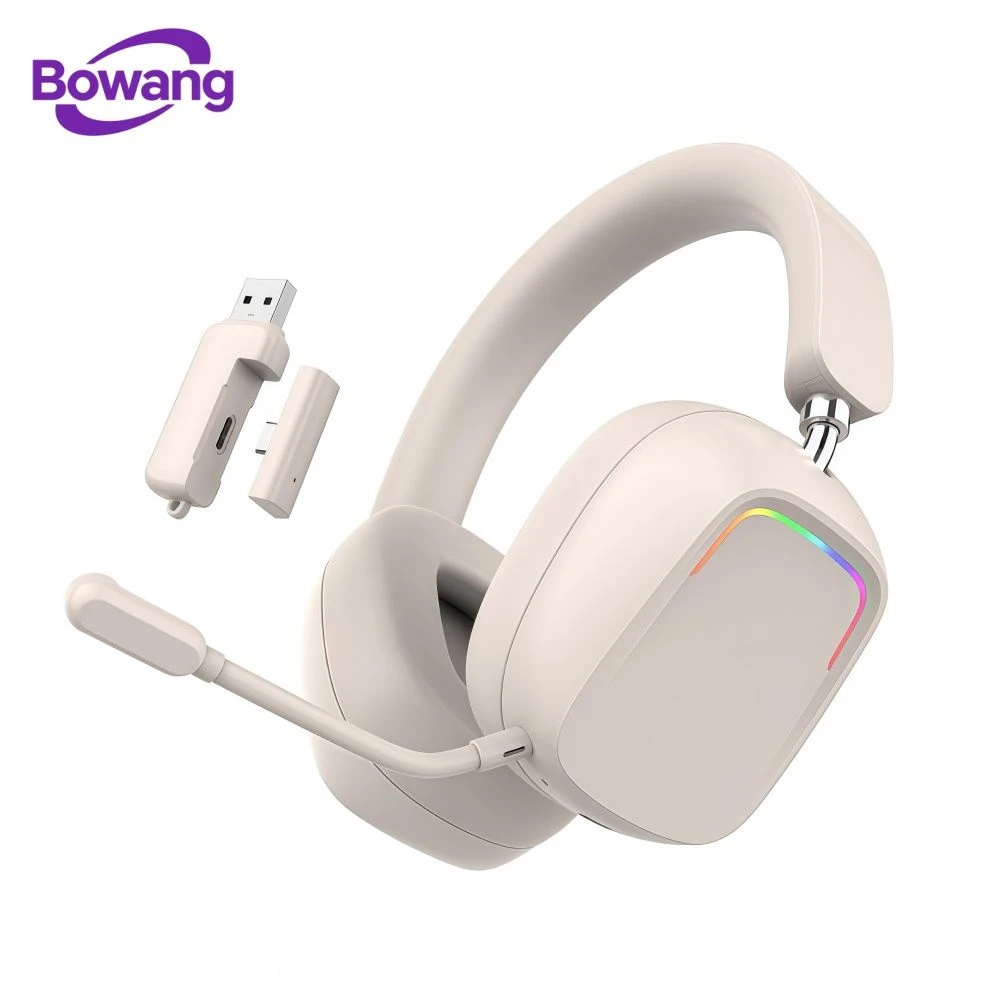 2.4G & Bluetooth 3-Mode Wireless Gaming Headphones USB Receiver RGB Detachable Boom Mic for Desktop Laptop Smartphone