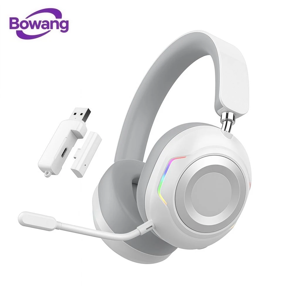 2.4G & Bluetooth Tri-Mode Wireless Gaming Headphones Low Latency RGB Lighting Detachable Boom Mic USB Dongle for PC Switch Mobile Phone