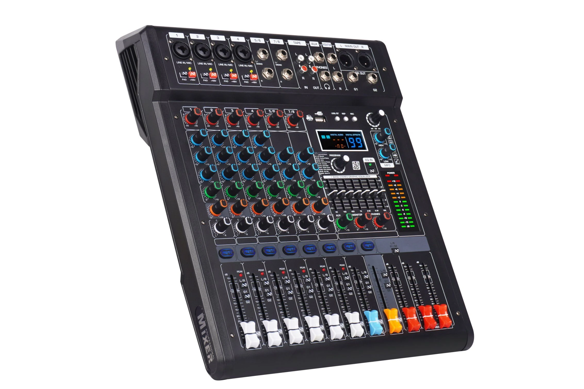 2-Bus 8-Input Audio Mixer (2 Stereo Inputs) MP-8