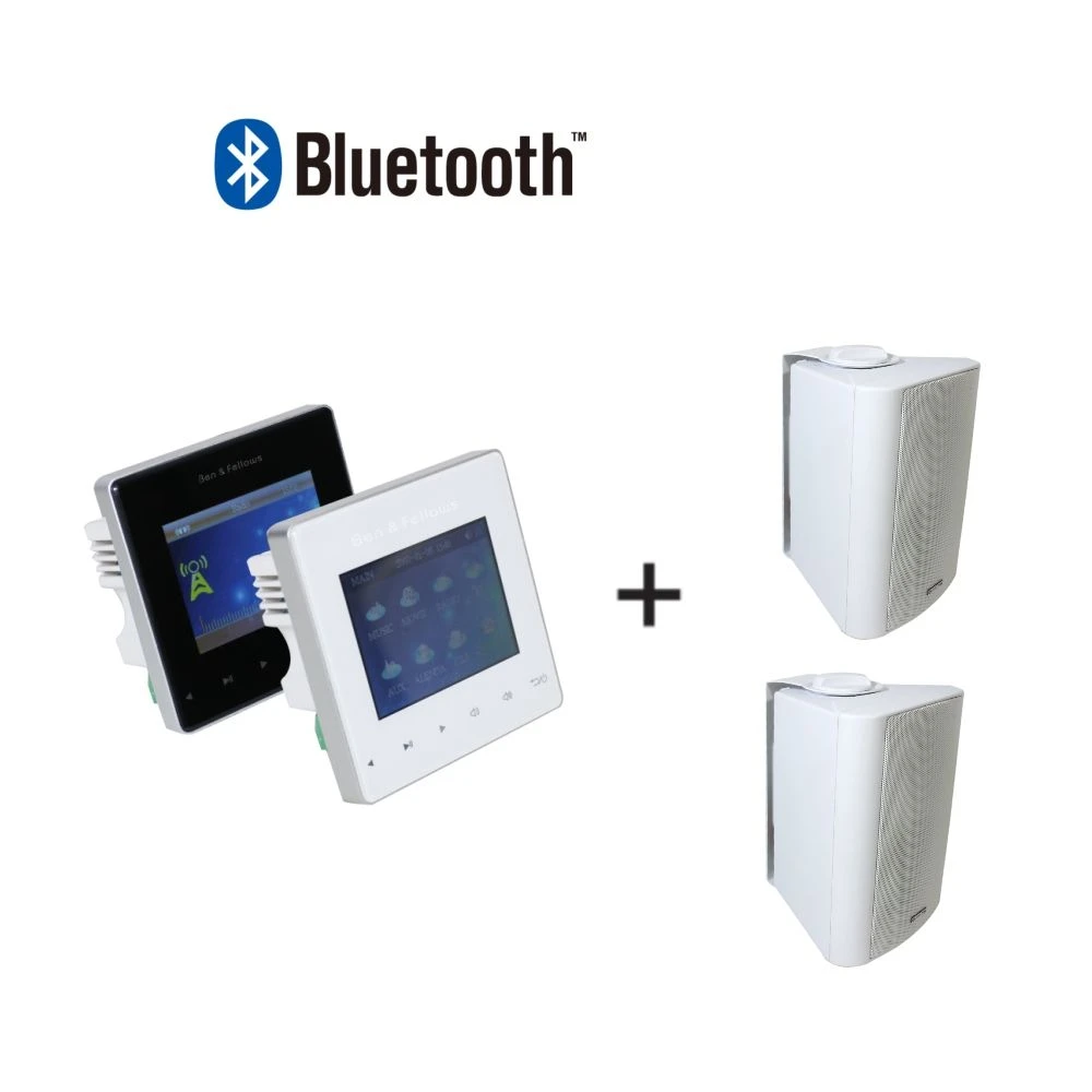 2 Channel 25W Bluetooth Touch Screen Home Audio Background Music System Wall Mounted Amplifier with 2 PCS 4″ Wall Mount Speaker