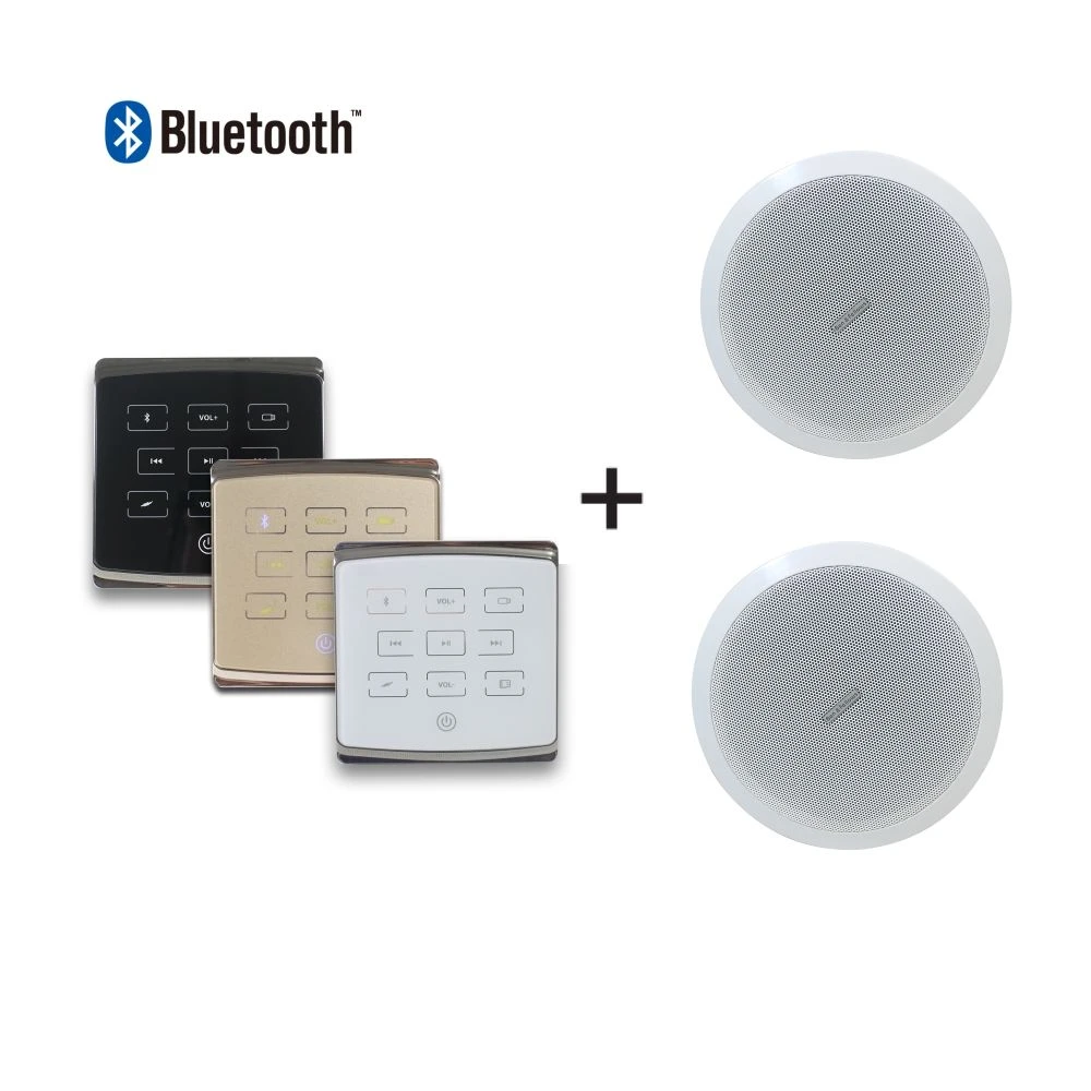 2-Channel 25W PA Home Audio Background Music System in Wall Mounted Amplifier with 2 Pieces 6” in Ceiling Speakers and Remote Control, Support Bluetooth/USB/TF
