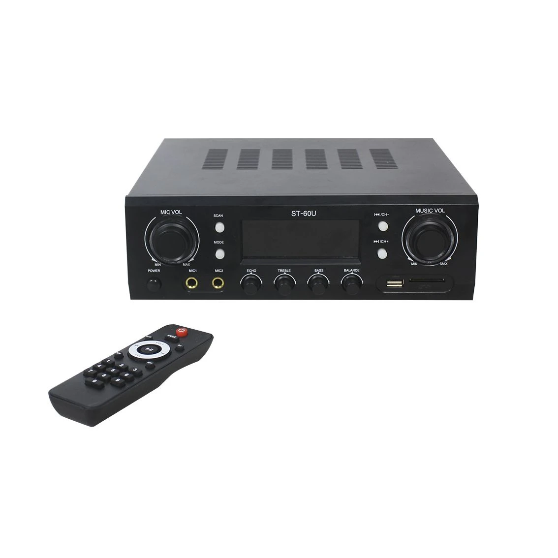 2 Channel 70W Class D Mini Home Audio Bluetooth Receiver Music Player Amplifier with Phono, Coaxial, FM Radio, USB SD Card Readers, Karaoke Mic Input