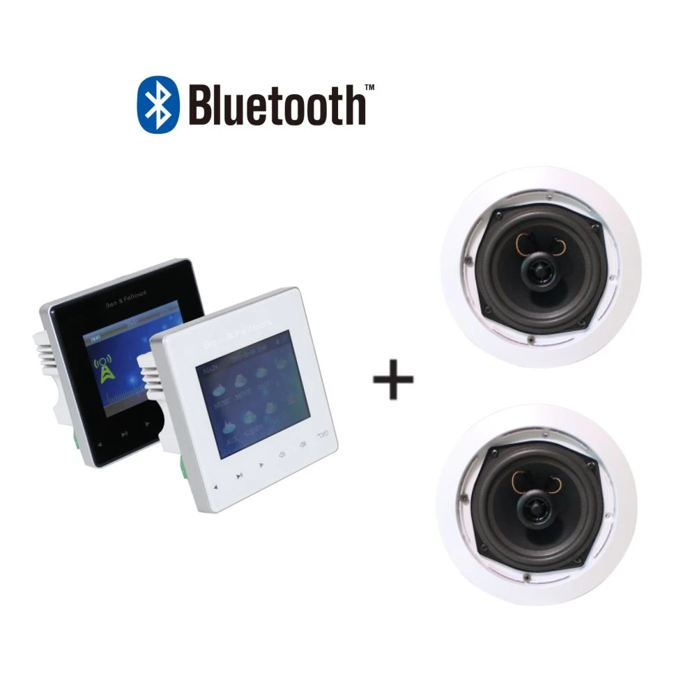 2 Channel Mini 25W Bluetooth PA Home Audio Music System Wall Mount Amplifier with 2 PCS 5” Coaxial Ceiling Speaker and Remote Control