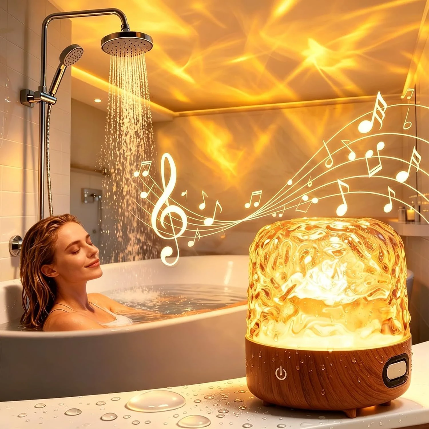 2 in 1 Projector Smart Night Light LED Night Light Water Ripple Remote Touch Rotating Audio Atmosphere Light Bluetooth Speaker for Bedroom