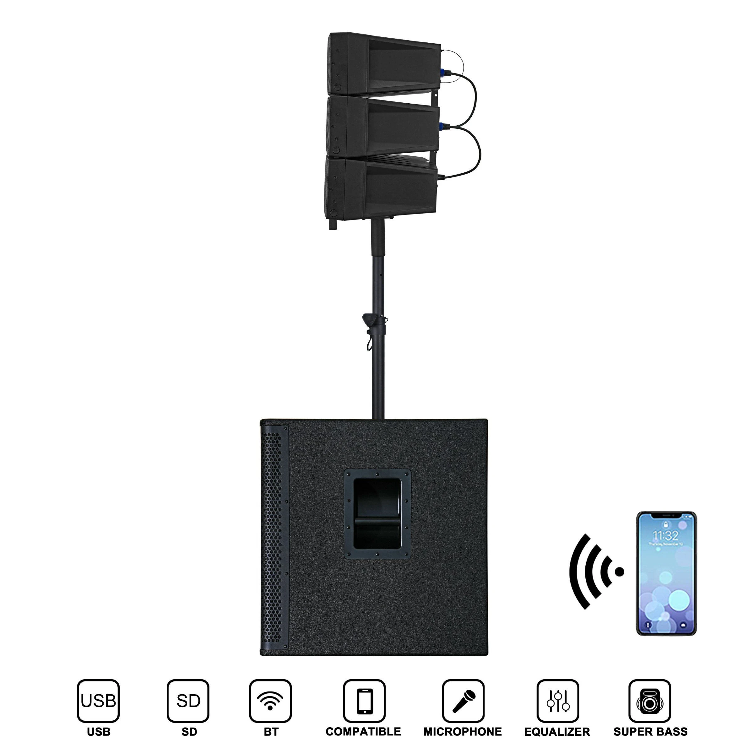 2000W 15inch Vertical Active Array Line 2 Channel 1.1PA System, Professional Outdoor Concert Stage Speaker, with DSP/Bt/Tws, etc.