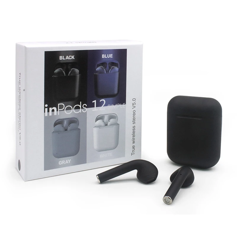 2022 Inpods 12 Macaron Black Wireless Bt5.0 Touch Sports Earbuds in-Ear I12 Tws