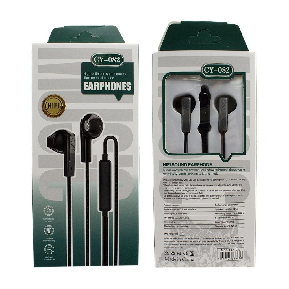 2024 New Cy-082 Selling Wired Earphone Perfect Stereo Music Headset Shark Fin 3.5mm in-Ear Earphones Headphones Custom Logo