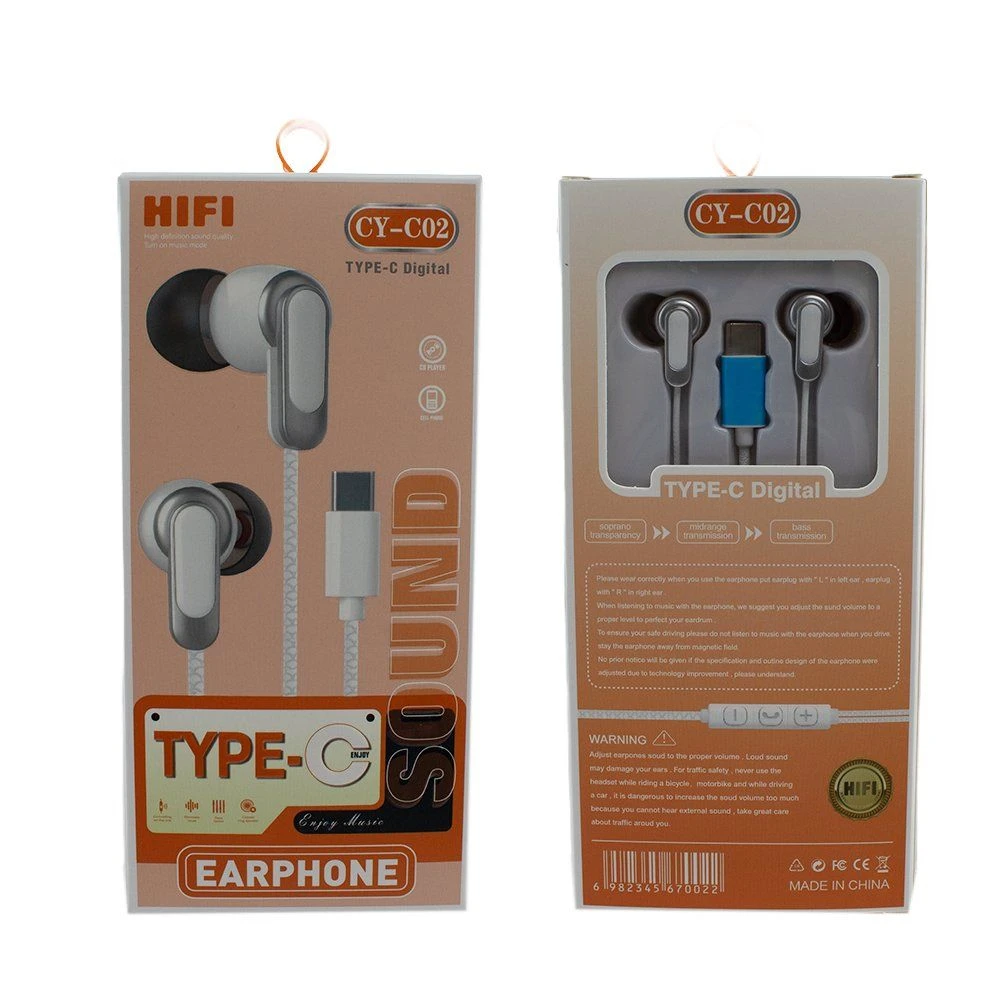 2024 New Cy-C02 Selling Wired Earphone Perfect Stereo Music Headset Shark Fin Type-C in-Ear Earphones Headphones Custom Logo