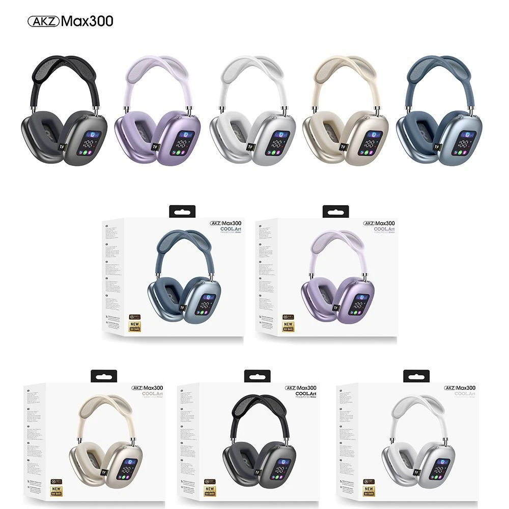 2025 New Max300 Wireless Over-Ear Bluetooth Headphones with Digital Display Screen and Card Reader