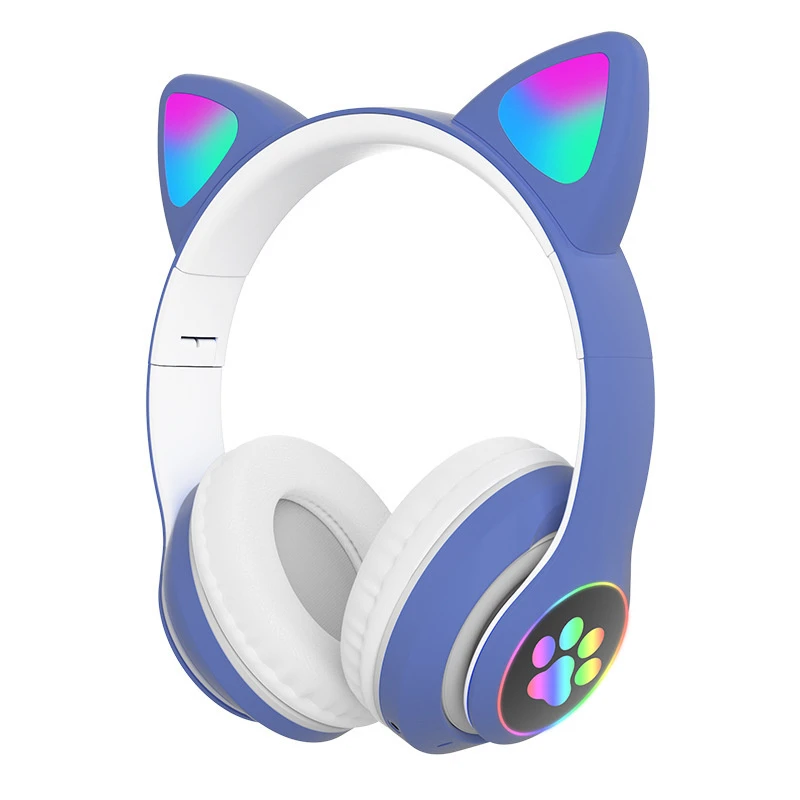 2025 Trendy Cute Cat Wireless Blue Tooth Headphones with Microphone LED Gaming Headset for Kids PC Phone