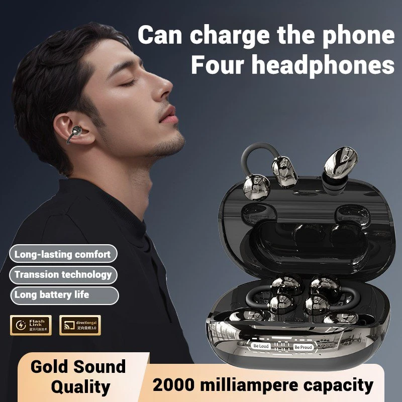 2026 New TWS GT630S Clip-On Wireless Earbud IPX-5 Waterproof Touch Control Ear Clip Two Pairs of Earbuds, Dual Connections BT