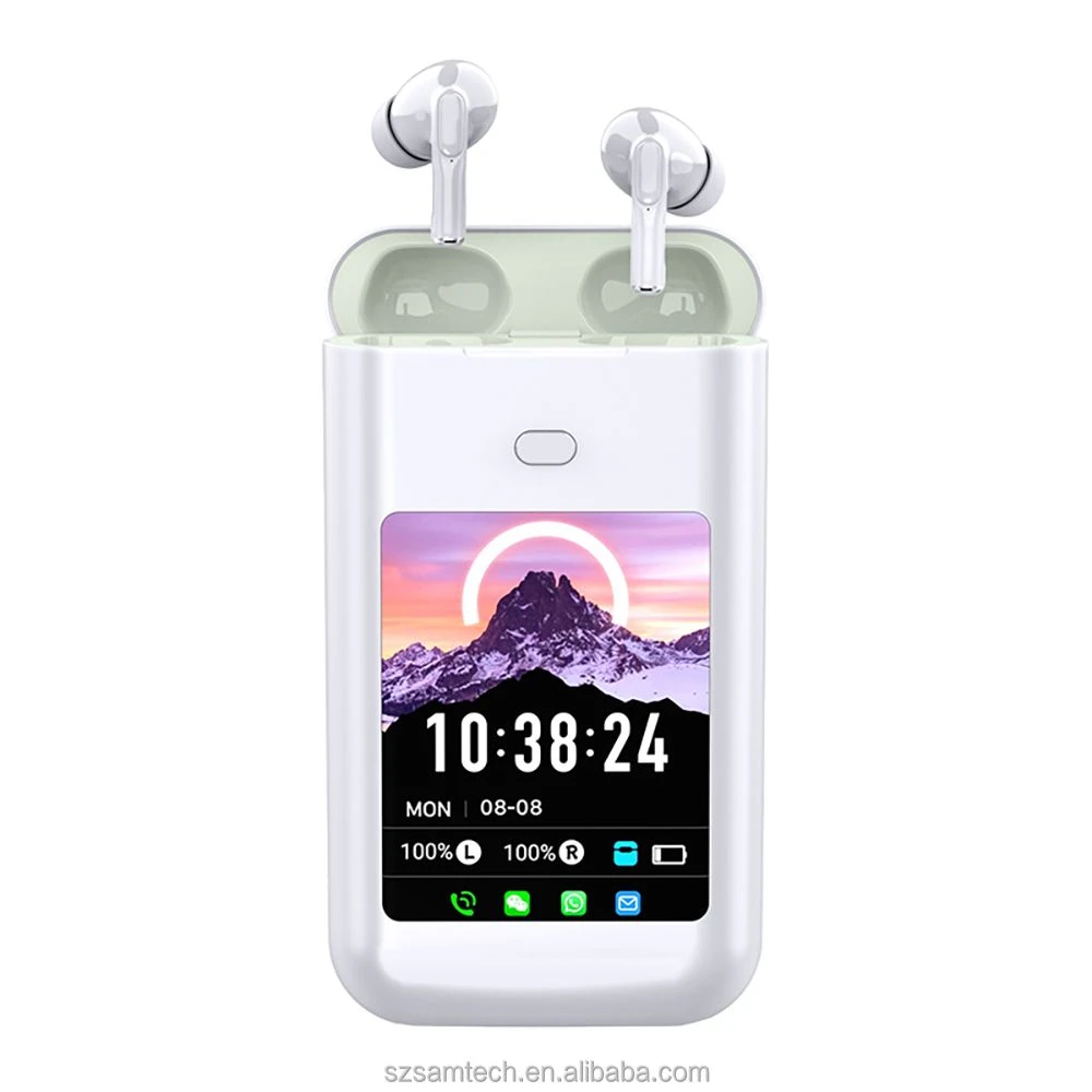 2026 Newest Wireless Earphones Full-Color Touch Large Screen Anc Earbuds Power Bank with 2 In1 Flashlight HiFi Music