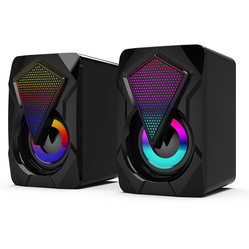 2PCS X2 Gaming Computer Speaker, USB Stereo Wired Multimedia Loudspeaker, RGB Backlit 3.5mm Jack for PC Laptop Projector TV – Black