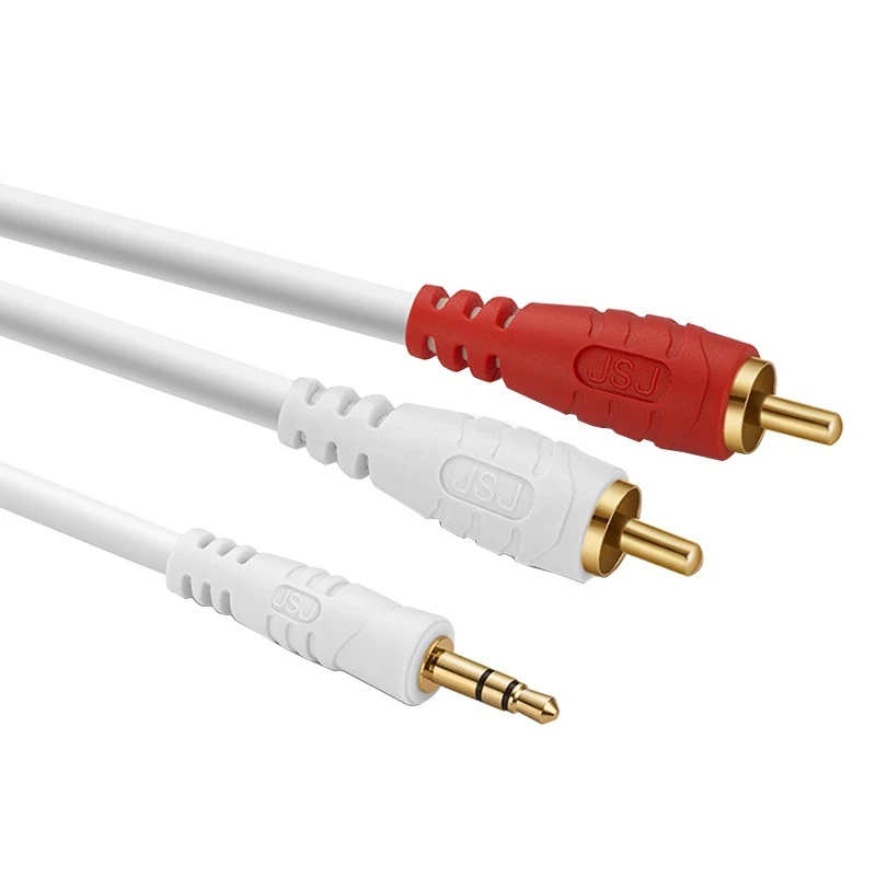 3.5mm Aux to 2RCA Audio Cable for Connecting Computers/Phones to Speakers, White PVC Cord