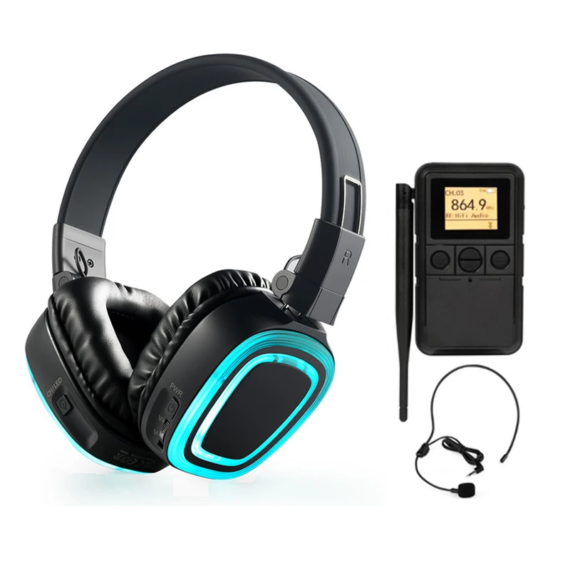 3 Channels Silent Disco Wireless Headphones Sound Healing Silent Quiet Party Systems Headsets Optional Portable Transmitter with a Microphone