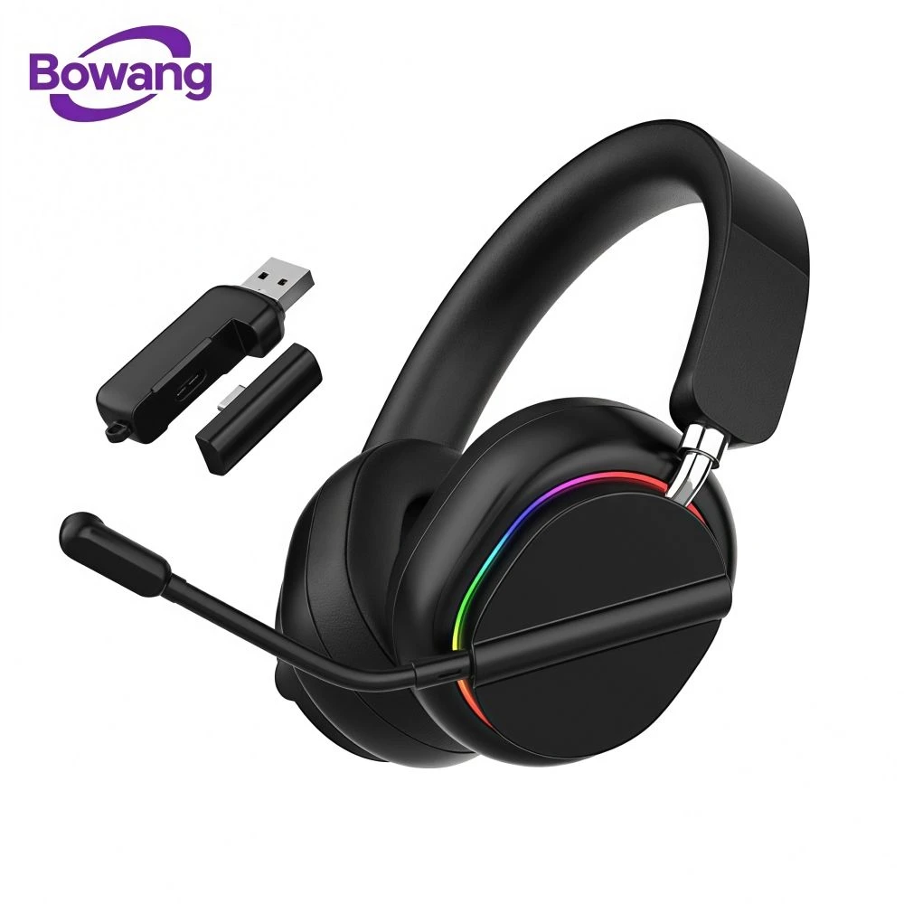 3-Mode 2.4G Bluetooth Wireless Gaming Headset, USB Dongle Low Latency RGB Detachable Boom Mic for PC PS5 Switch Mobile Phone