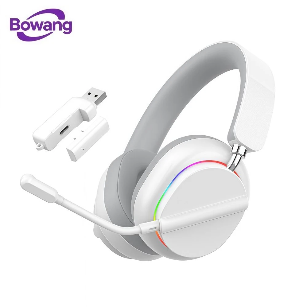 3-Mode 2.4G Wireless Bluetooth Gaming Headset USB Receiver RGB Over-Ear Headphones Detachable Noise-Canceling Mic for Laptop Console Cellphone