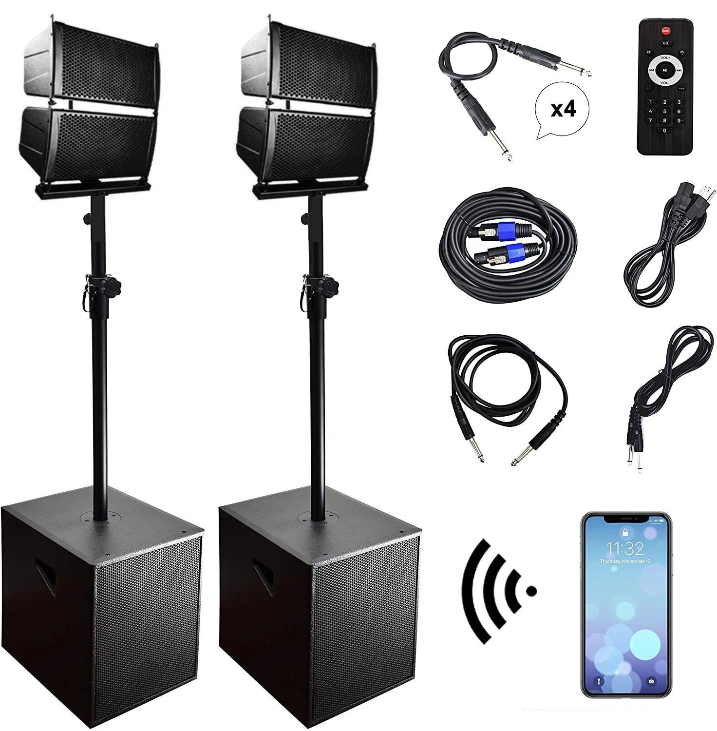 3000W 2*12″ Subwoofer Professional Audio Karaoke Sets Bt Sound Box PA Speaker System Active Subwoofer+Array Line