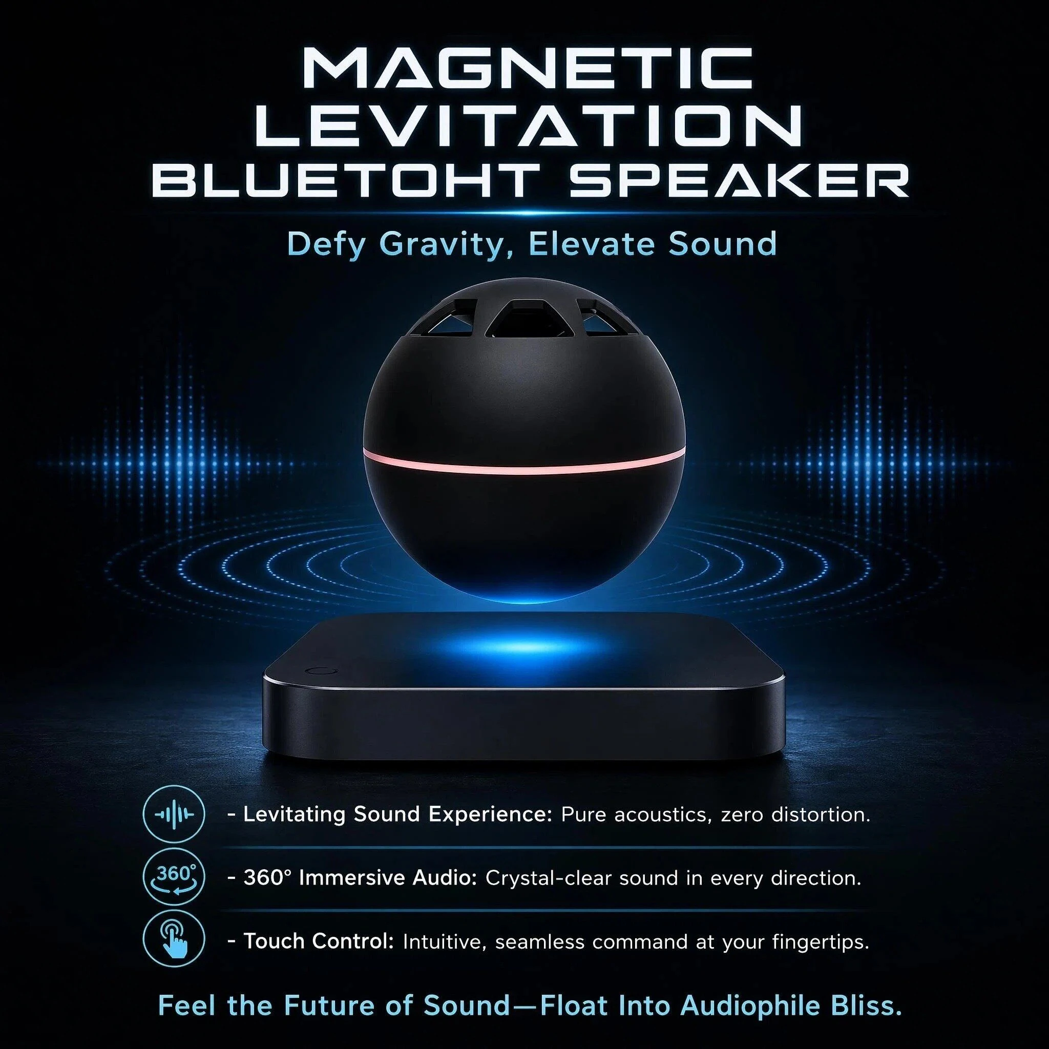 360 Rotating Wireless Magnetic Floating Levitation Bluetooth Speaker with LED Light