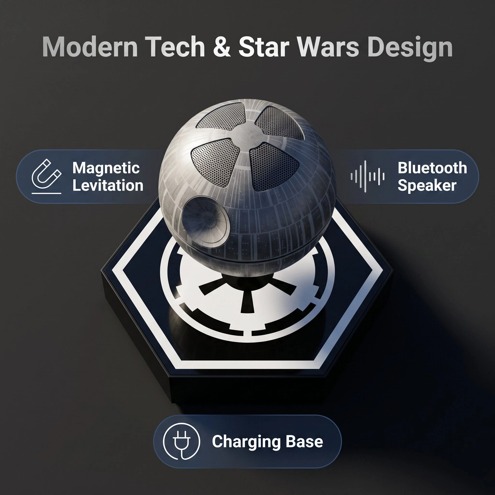 360 Spinning Magnetic Levitation Death Star Bluetooth Speaker