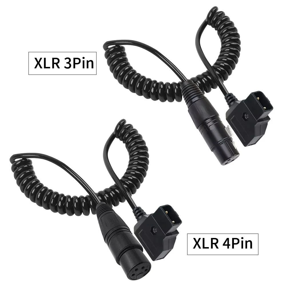 3pin XLR to D-Tap Cable Coiled Spring 3 Pin 4 Pin XLR to Cable Dtap Connector Power Cable for V-Mount Battery Plate Camcorder Monitor