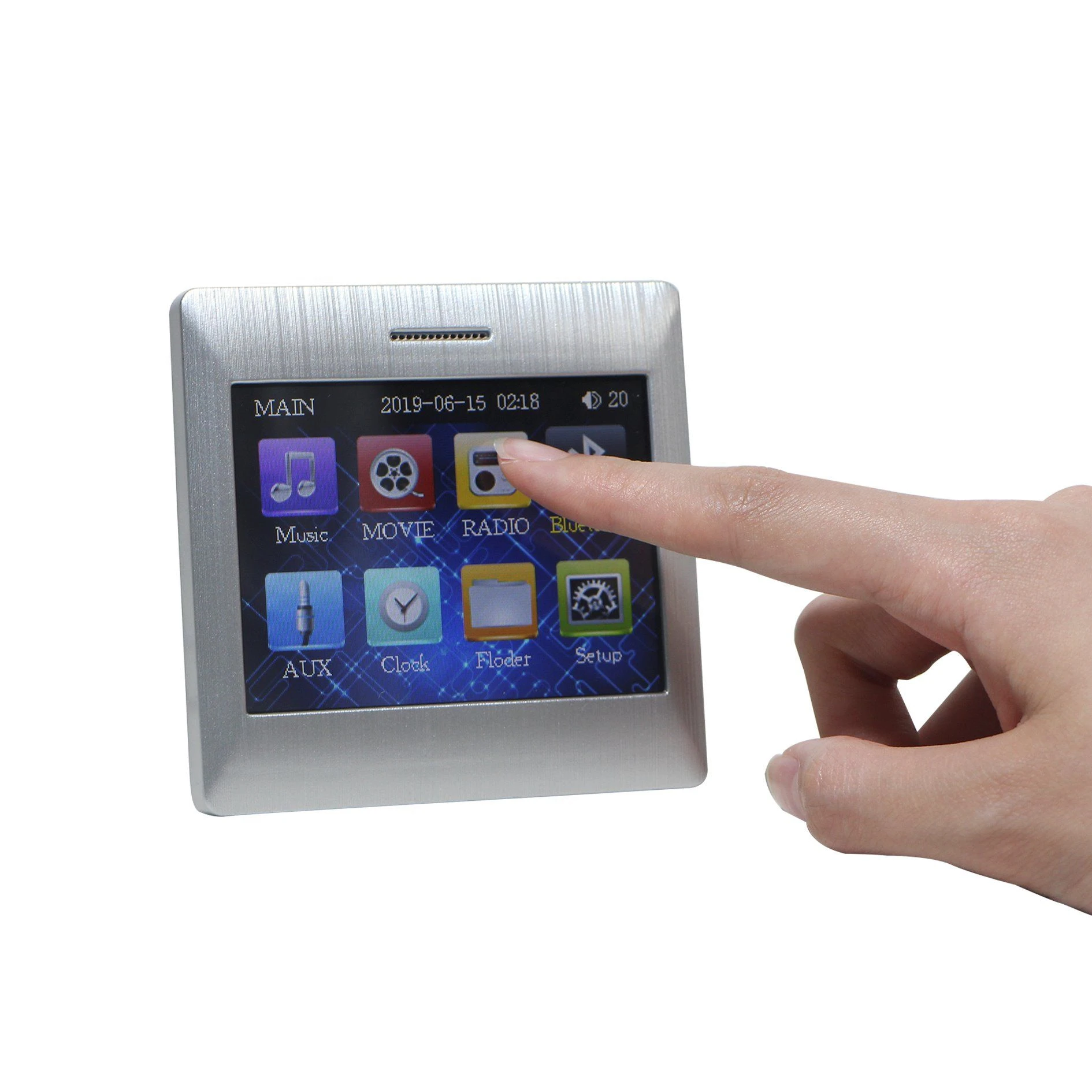 4 Channel 15W Touch Screen in Wall Audio Amplifier with Bluetooth, Wireless Remote Control and 4 Pieces of Coaxial Ceiling Speakers, Supports USB/SD/Aux/FM/Bt