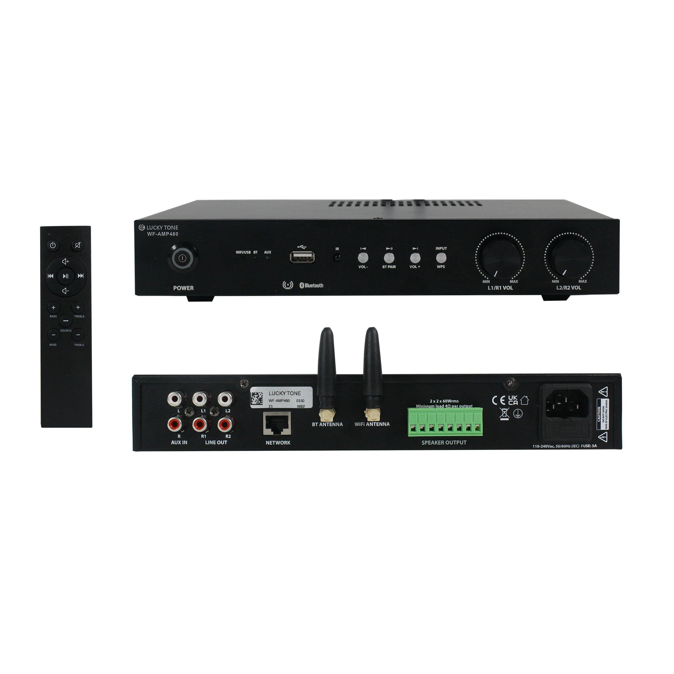 4 Channel WiFi Blue-Tooth Class D Audio Amplifier with SD/Aux Inputs for Smart Home Multi-Room Audio Sound