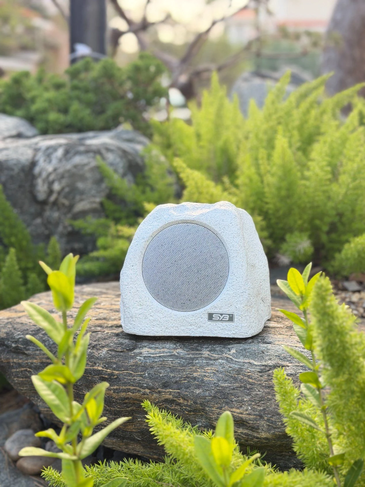 4 Inch 10W Outdoor Rock Bluetooth Speaker Multi-Connect Stereo with RGB Dynamic Color Changing Light for Garden Patio Party