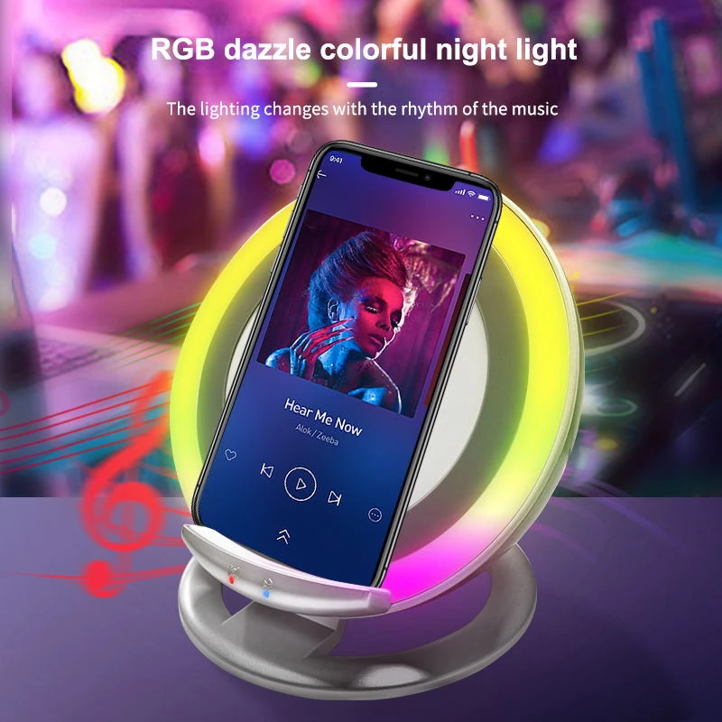 4-in-1 15W Fast Wireless Charger Bluetooth Speaker with Night Light Phone Holder