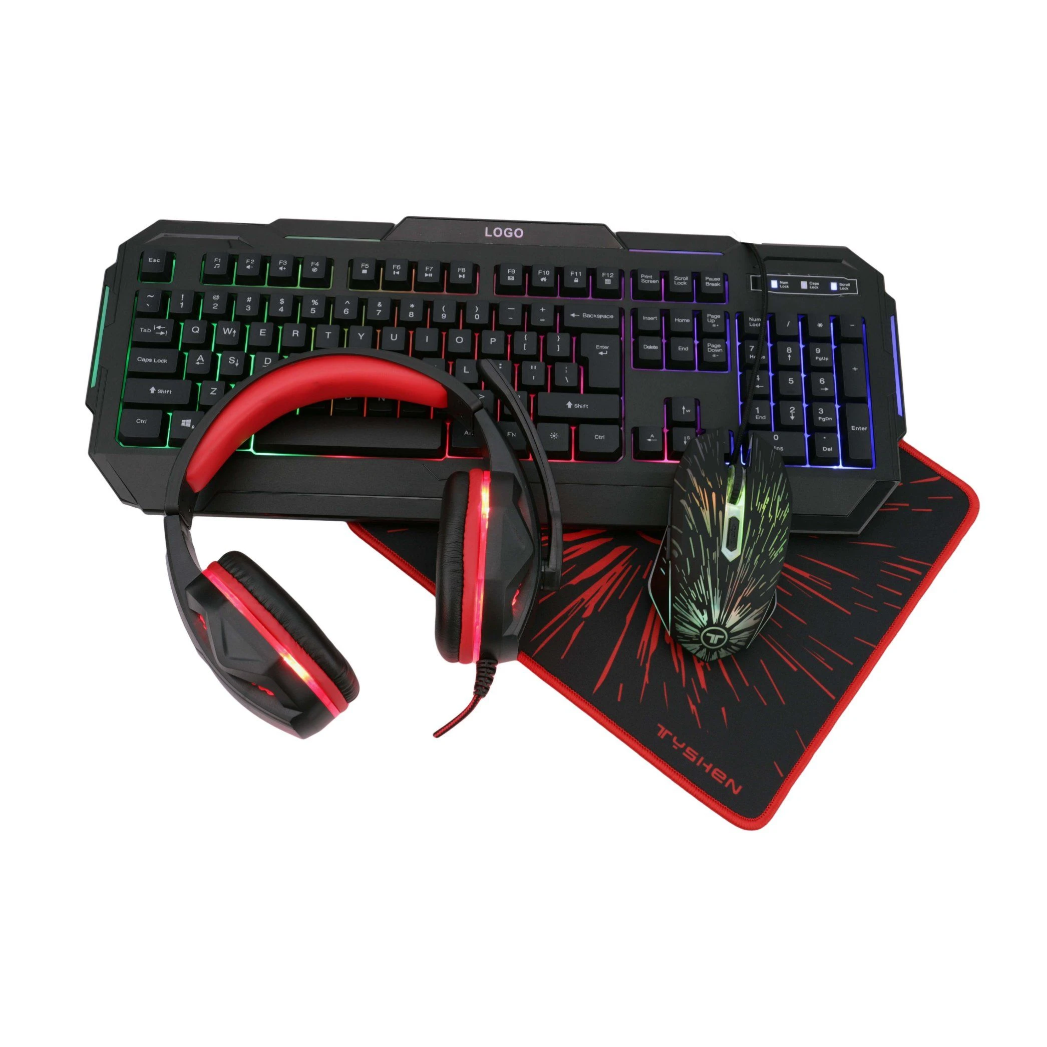 4 in 1 Gaming Combo Kit Include Gamer Keyboard Mouse Headphone Mouse Pad for Desk Table Computer PC Office Game Use