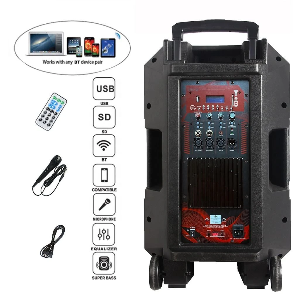 500W 15inch Professional DJ/PA Active Portable Speaker Sound System Outdoor Karaoke Sets Light FM Mic Stand RC Bocina Parlante