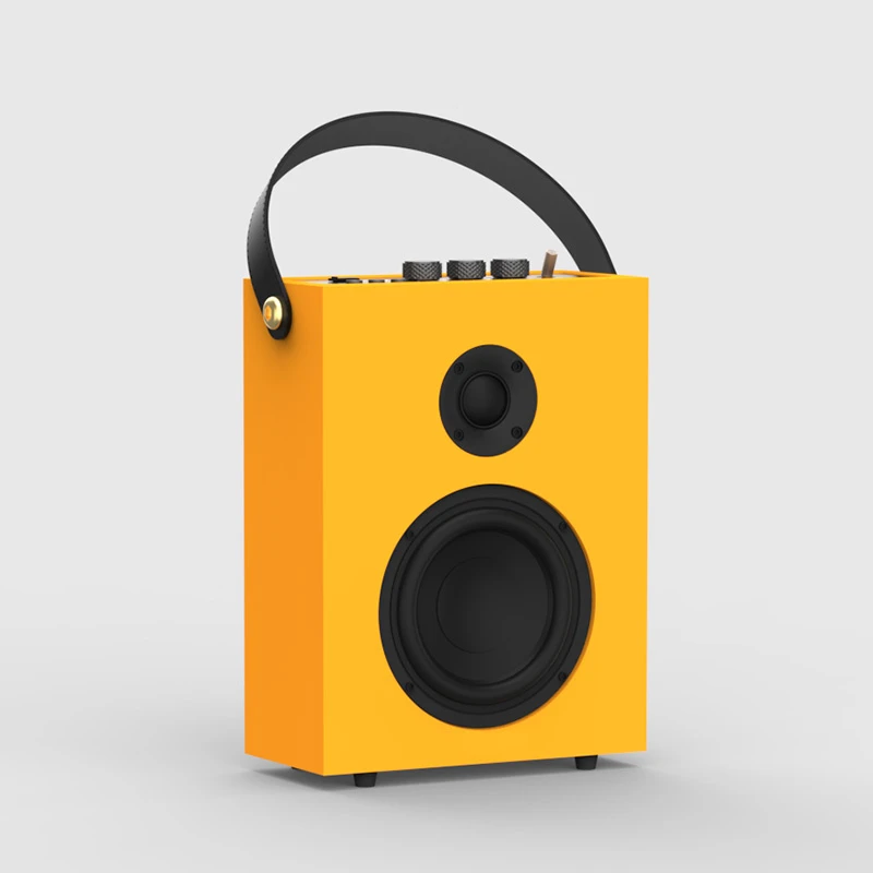 50W 4000mAh Wooden PU Handle Wireless Home Speaker 8 Hours Play Right Angle
