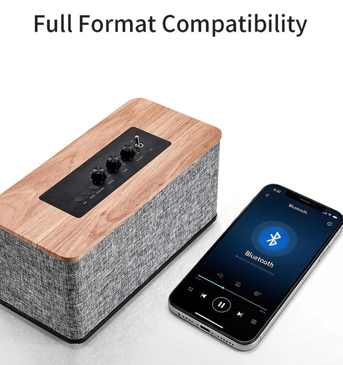 50W High Fidelity Wireless Bluetooth Speaker with Wooden Cabinet Tws Stereo for Home Audio Use