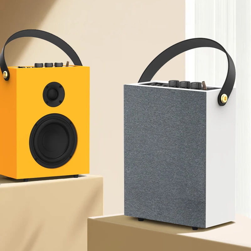 50W Powerful Portable Bluetooth Speaker with Wooden Cabinet, Compact Wireless Bass Speaker