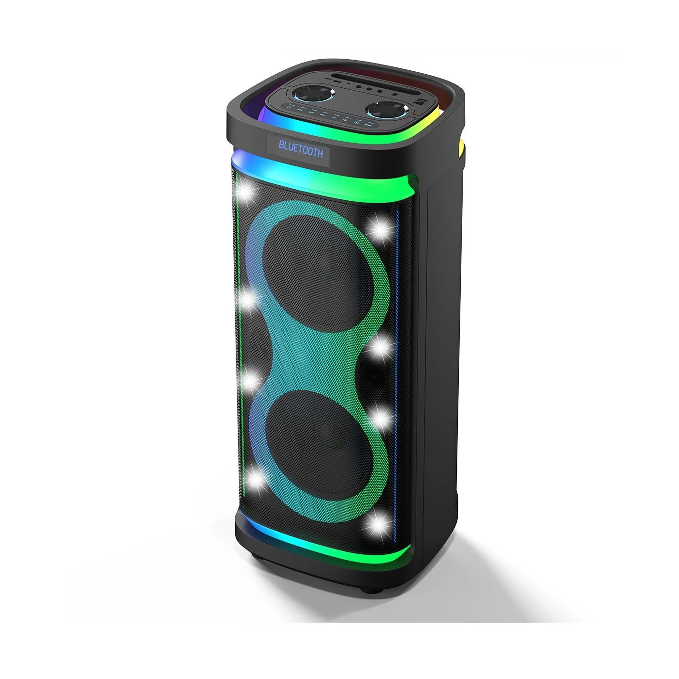 50W Powerful Sound Bluetooth Speaker Double 8 Inches Subwoofer Party Portable Speaker with Colorful RGB Cool Dynamic Light