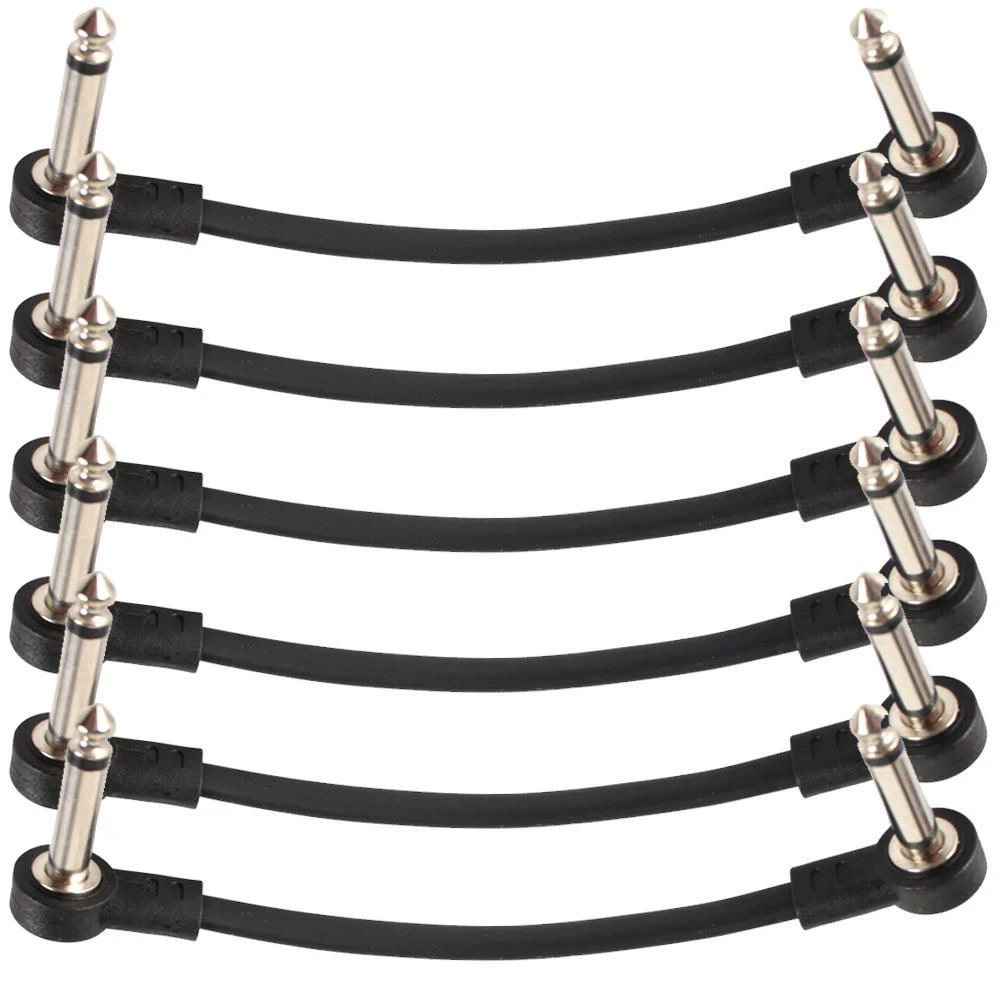 6.35mm 1/4 Inch Right Angle Flat Patch Cable Ts Mono Guitar Effect Pedal Cable Instrument Patch Cord for Guitar Pedal Board Multiple Length Gold Nickel Plug