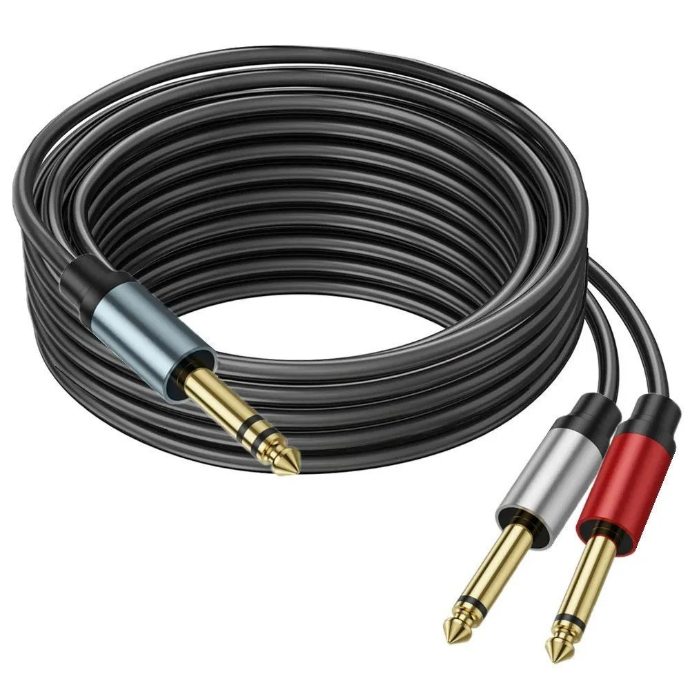 6.35mm Stereo to 2 Mono 6.35 Male Mono Y-Splitter Insert Cable 1/4 Inch Male Jack to Dual 1/4inch 6.5 Male Ts Mono Audio Cable