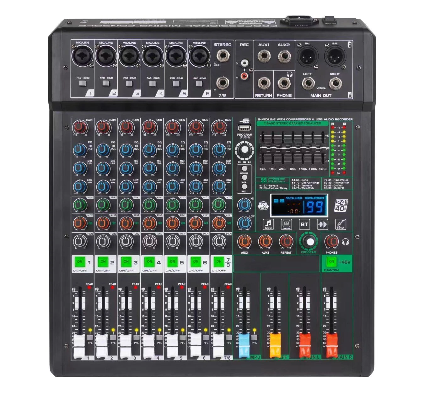 6 Mono, 1 Stereo Input Audio Mixer